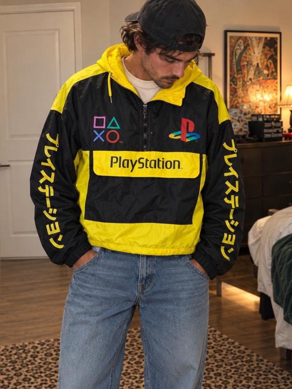 NWT PlayStation Black & Yellow Windbreaker Jacket Men’s XL